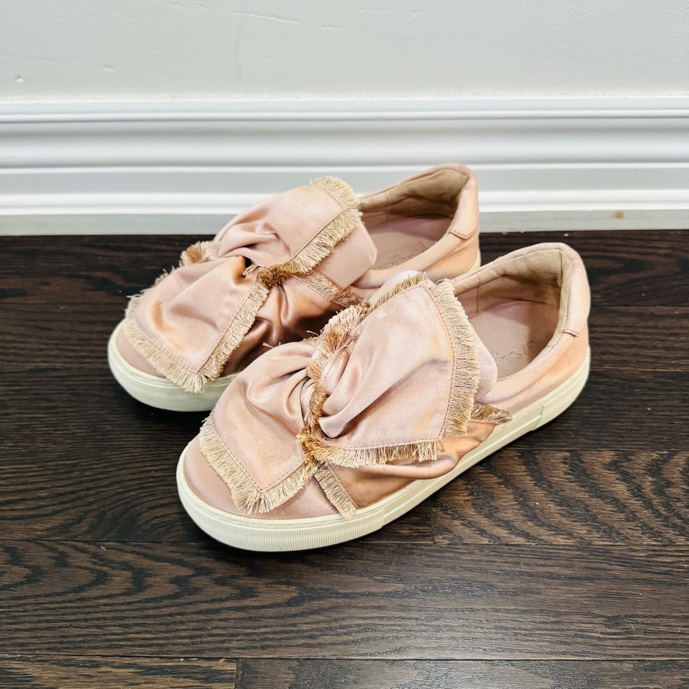 J Slides Blush Satin Bow Sneakers